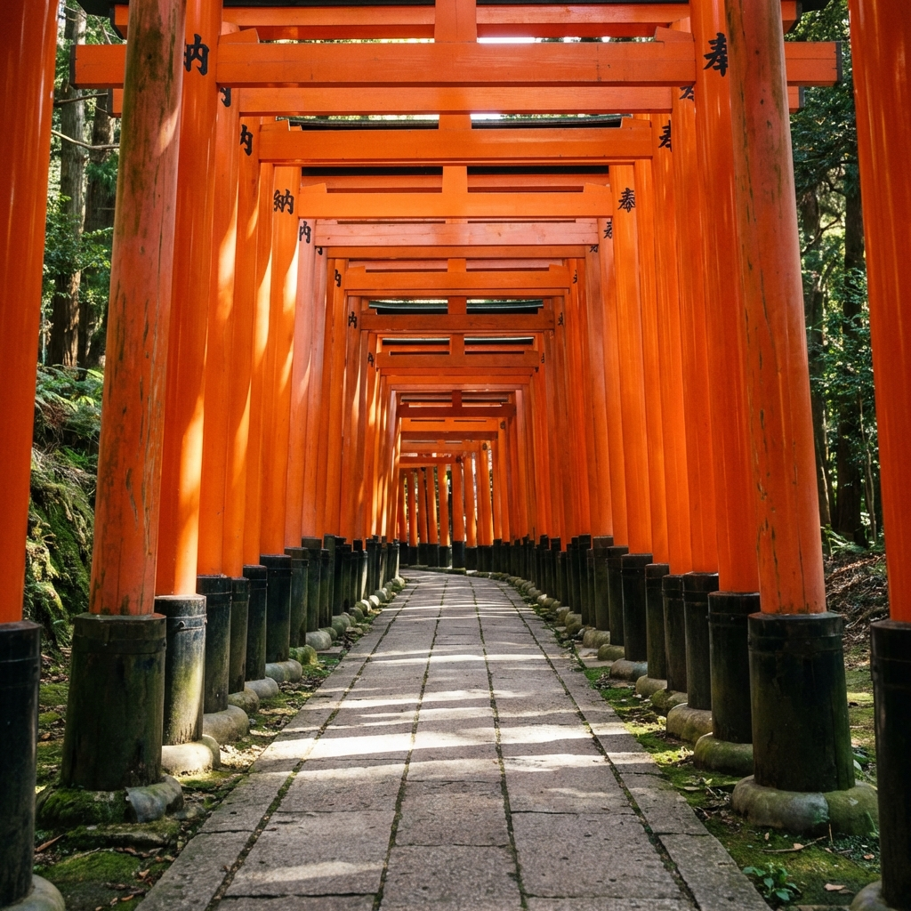 Walking through the world-famous Senbon Torii tunnel of thousands of orange gates at Fushimi Inari