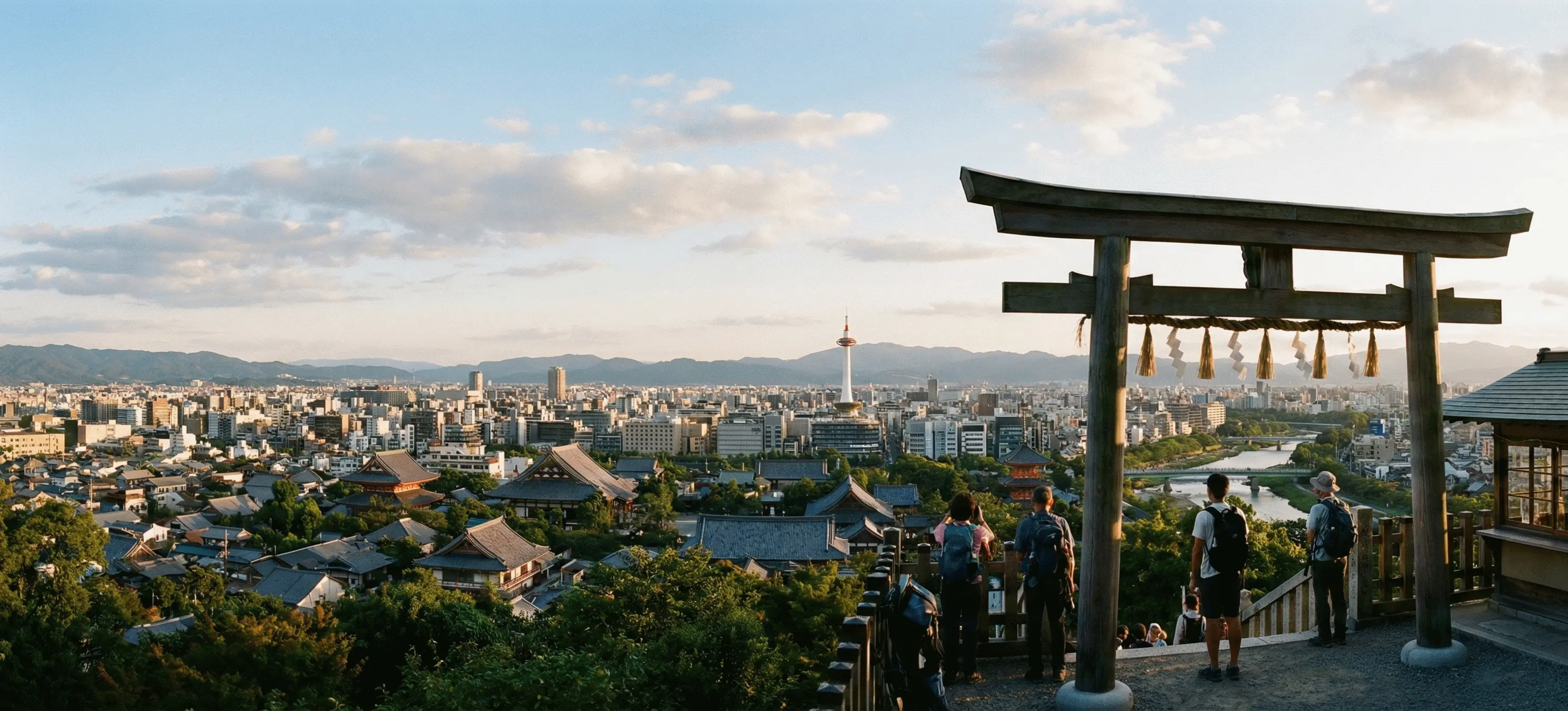 Stunning panoramic view of Kyoto city from the Yotsutsuji intersection viewpoint on Mount Inari